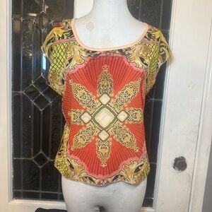 Y2K Helium Ornate Baroque Print Top | Keyhole Back | Size S